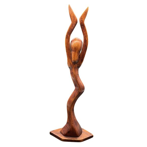 Dancing Woman Handmade Wood Sculpture By Ralph From Haiti 19"H x 5.5"W - Picture 3 of 6